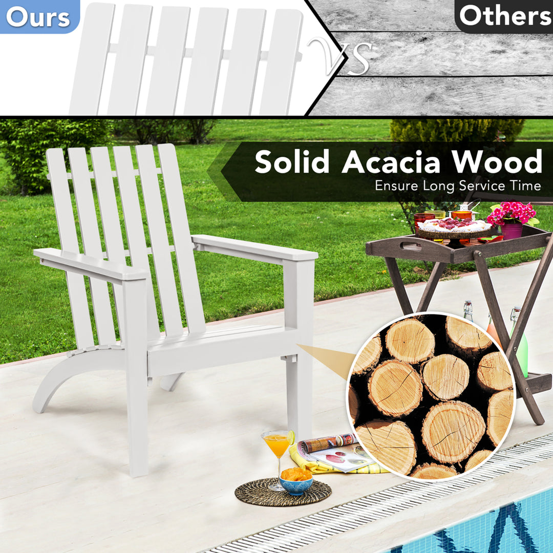 3PCS Patio Adirondack Chair Side Table Set Solid Wood Garden Deck White Image 5