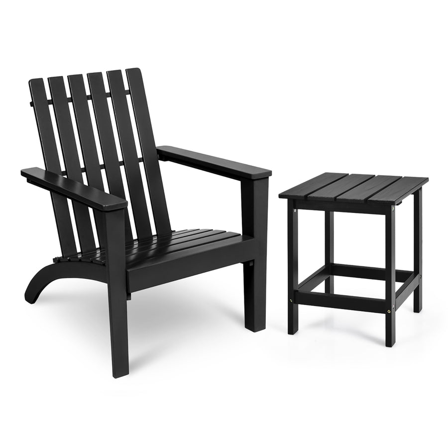 2PCS Patio Adirondack Chair Side Table Set Solid Wood Garden Deck Black Image 1