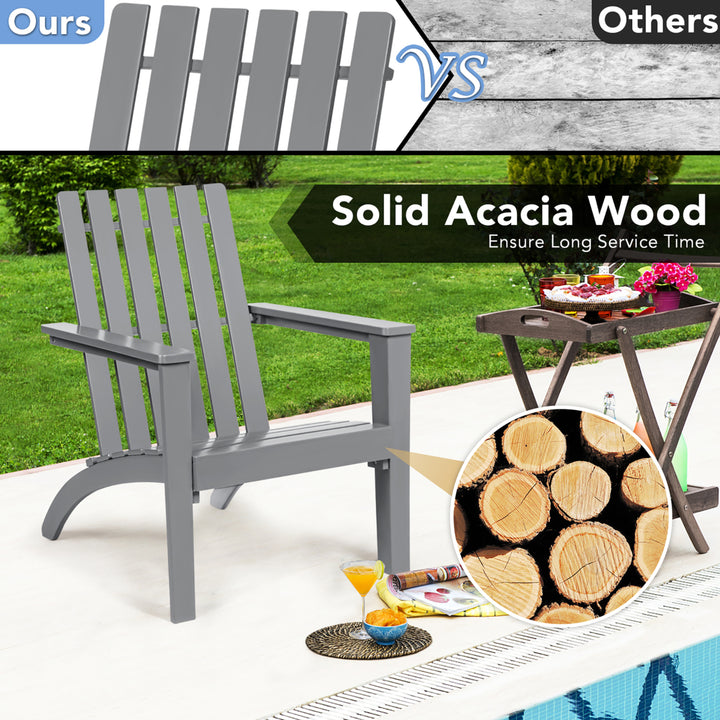 3PCS Patio Adirondack Chair Side Table Set Solid Wood Garden Deck Grey Image 5