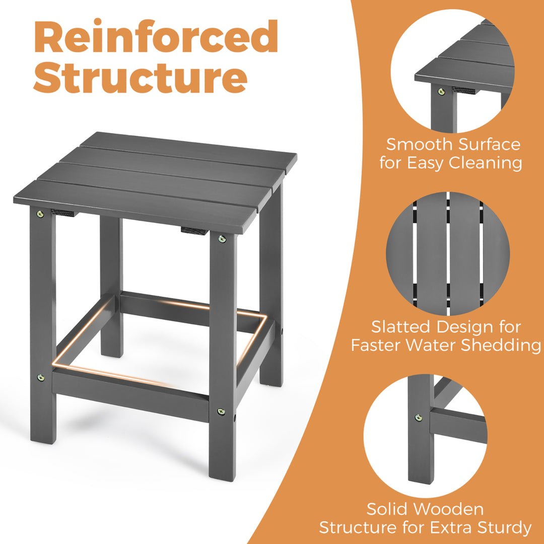 3PCS Patio Adirondack Chair Side Table Set Solid Wood Garden Deck Grey Image 8