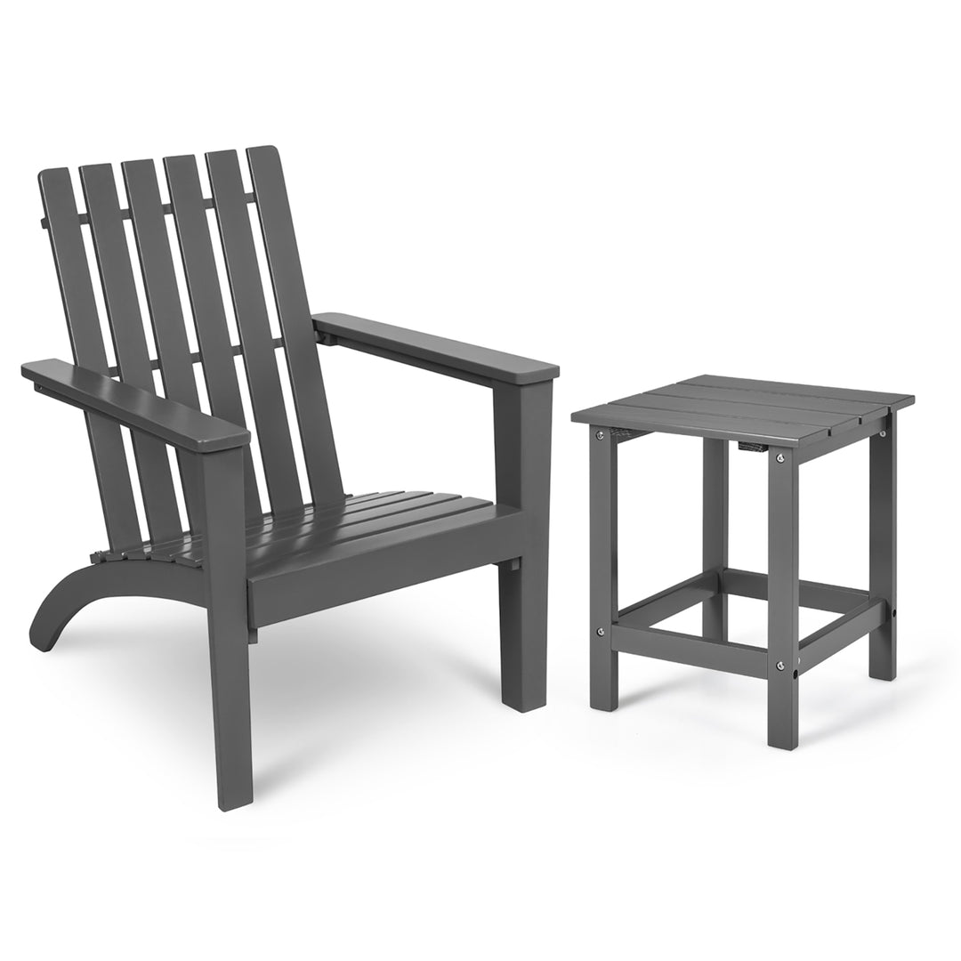 2PCS Patio Adirondack Chair Side Table Set Solid Wood Garden Deck Grey Image 1