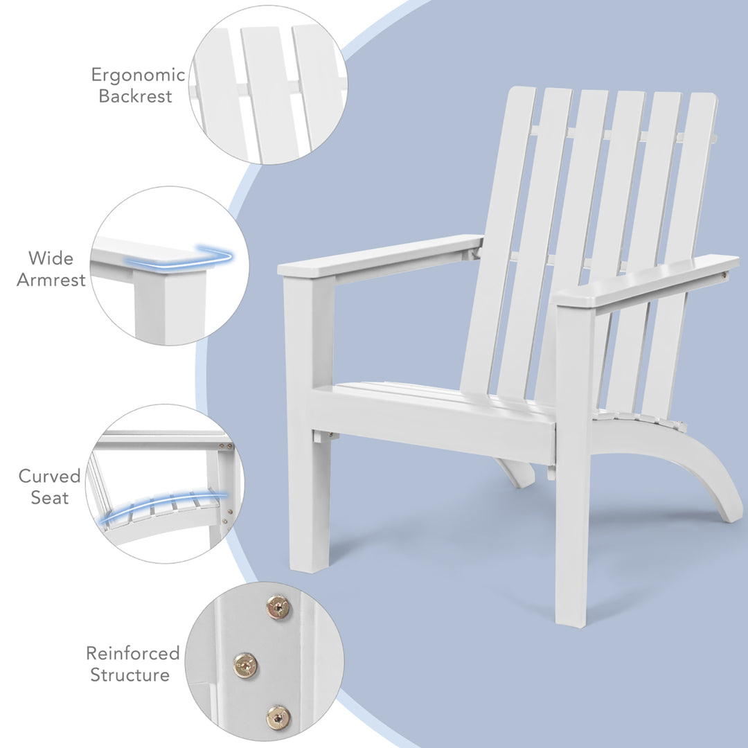 3PCS Patio Adirondack Chair Side Table Set Solid Wood Garden Deck White Image 9