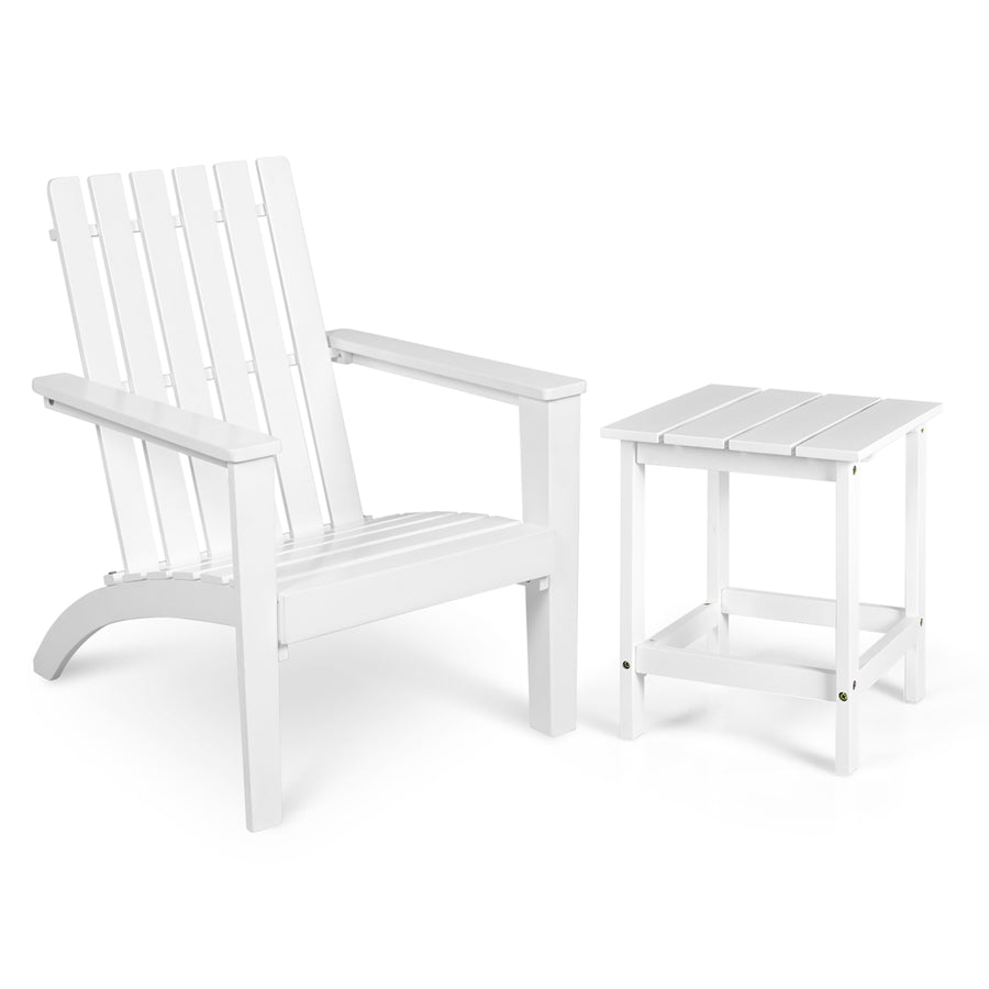 2PCS Patio Adirondack Chair Side Table Set Solid Wood Garden Deck White Image 1