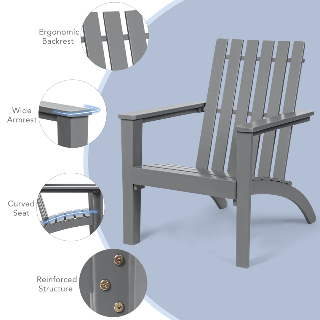 2PCS Patio Adirondack Chair Side Table Set Solid Wood Garden Deck Grey Image 8