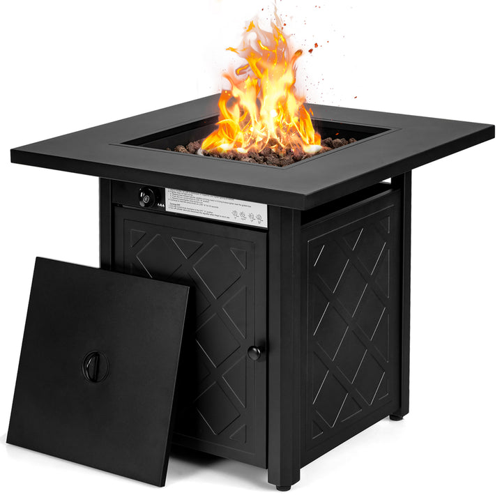 28 Propane Fire Pit Table 50,000 BTU Patio Square Gas Fireplace W/Lava Rock Image 1