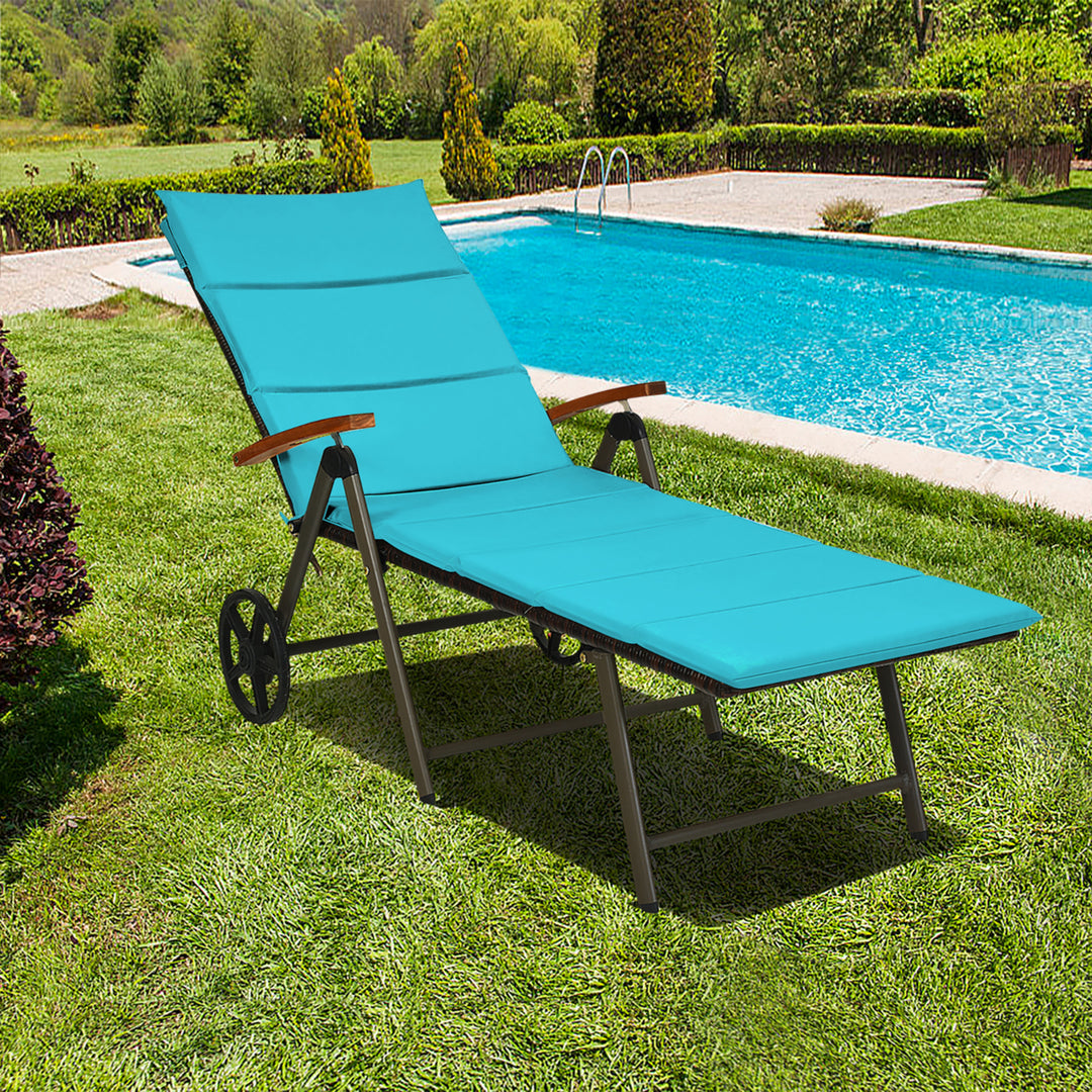 Costway 2PCS Folding Patio Rattan Lounge Chair Aluminum Adjustable Turquoise\Red Image 1