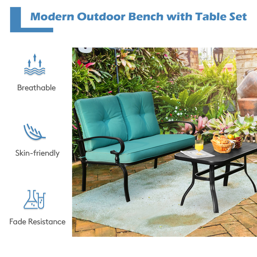 Costway 2PCS Patio Loveseat Bench Table Furniture Set Cushioned Chair Image 5