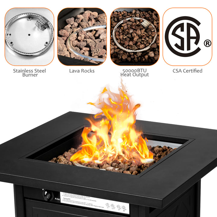 28 Propane Fire Pit Table 50,000 BTU Patio Square Gas Fireplace W/Lava Rock Image 9