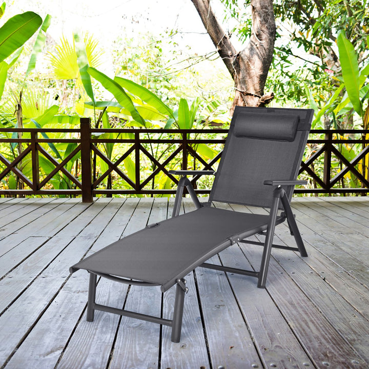 Patio Chaise Lounge Chair Recliner Aluminum Adjustable Headrest Pillow Image 1