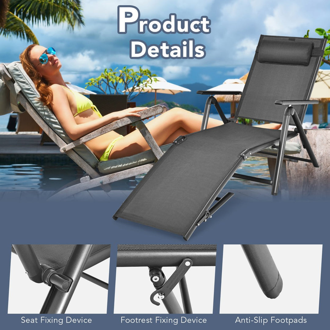 Patio Chaise Lounge Chair Recliner Aluminum Adjustable Headrest Pillow Image 6