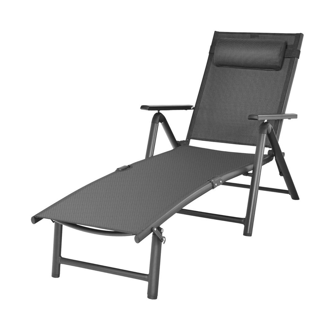 Patio Chaise Lounge Chair Recliner Aluminum Adjustable Headrest Pillow Image 9