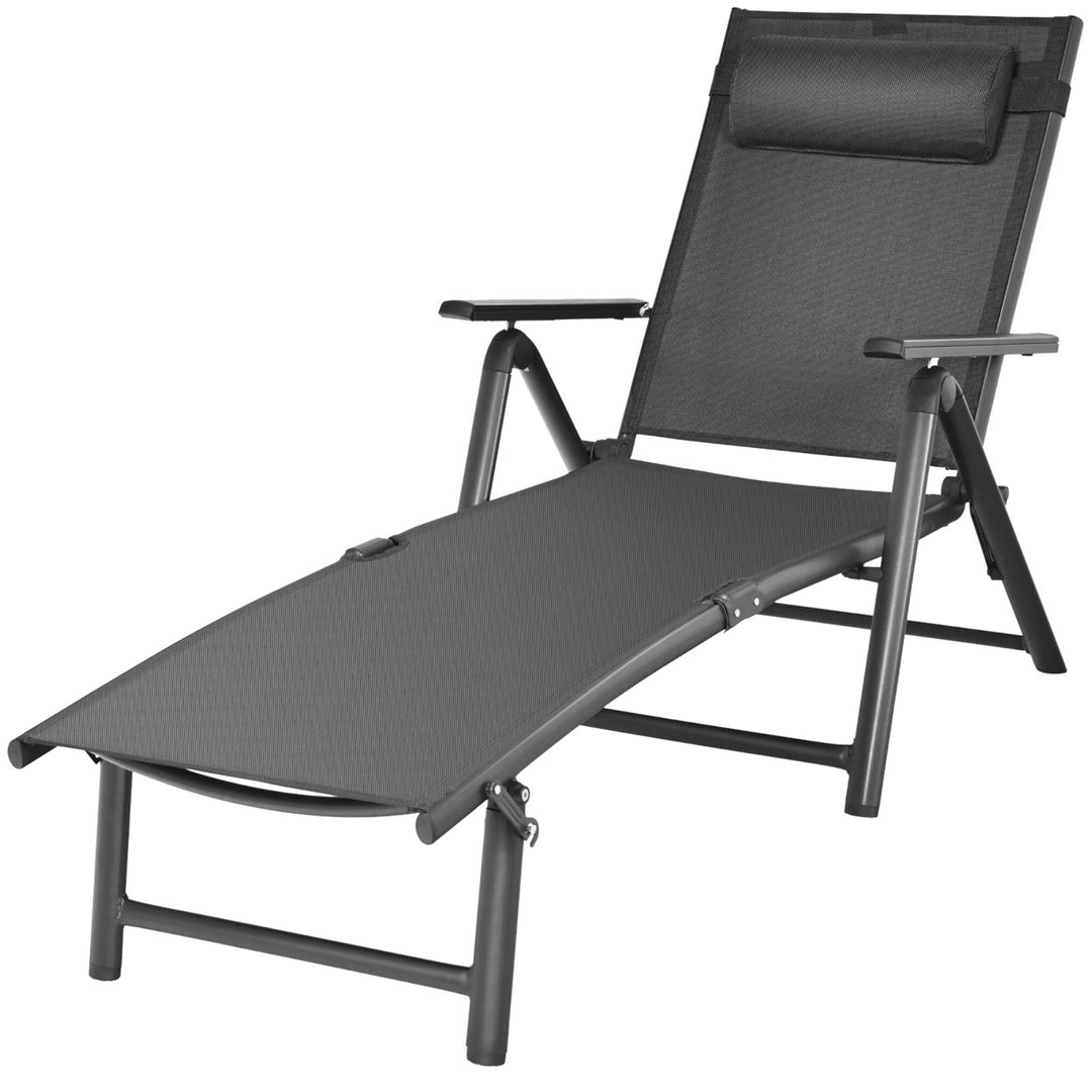 Patio Chaise Lounge Chair Recliner Aluminum Adjustable Headrest Pillow Image 10