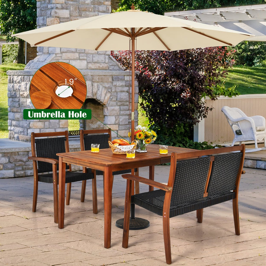 4PCS Patio Rattan Dining Furniture Set Acacia Wood Frame Stackable Chair Loveseat Image 1