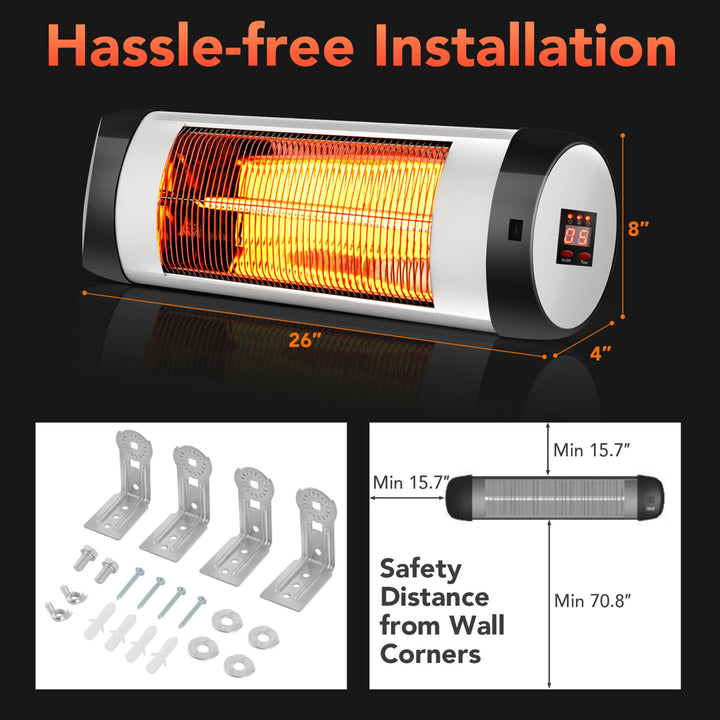 Wall-Mounted Electric Heater Patio Infrared Heater W/ Remote Control Image 10