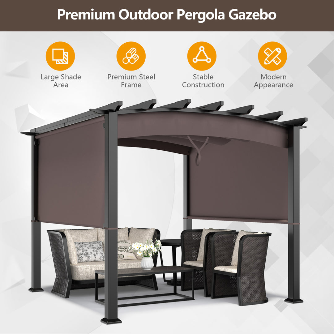 10 x 10ft Patio Pergola Gazebo Sun Shade Shelter W/Retractable Canopy Image 6