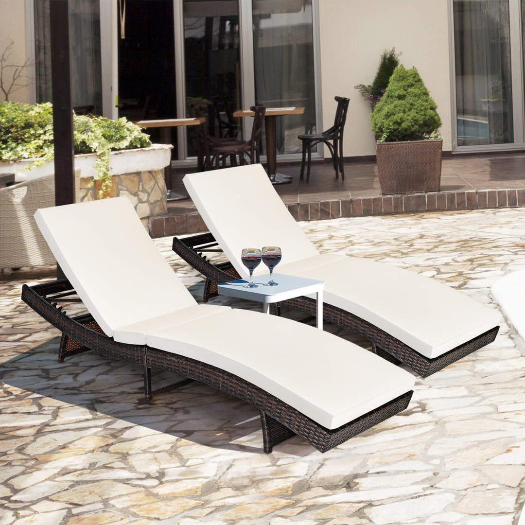 Costway 2PCS Patio Rattan Folding Lounge Chair Chaise Adjustable White\Turquoise Cushion Image 1