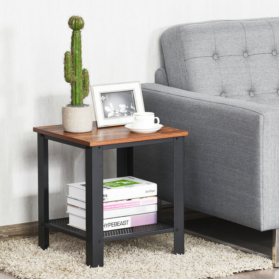 Industrial End Table 2-Tier Side Table W/Storage Shelf Rustic Sofa Table Image 3