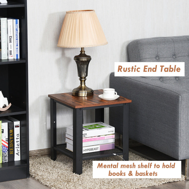 Industrial End Table 2-Tier Side Table W/Storage Shelf Rustic Sofa Table Image 5