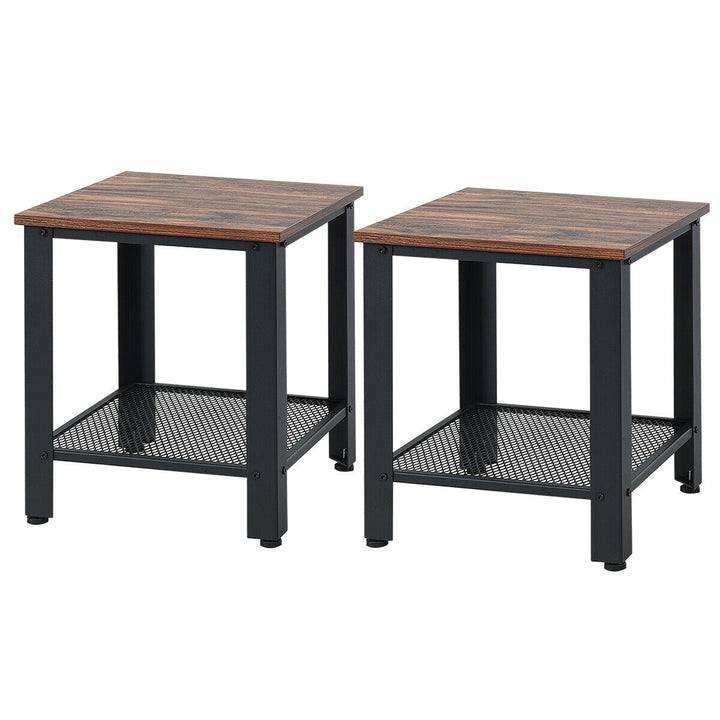 Set of 2 Industrial End Table 2Tier Side Table W/Storage Shelf Sofa Table Image 8