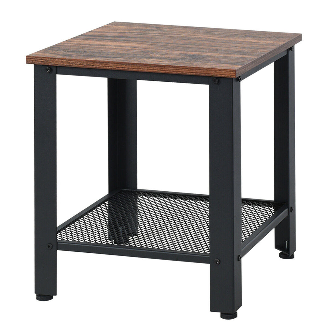 Set of 2 Industrial End Table 2Tier Side Table W/Storage Shelf Sofa Table Image 9