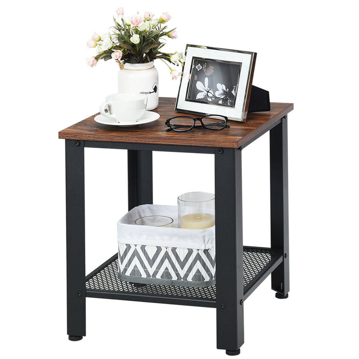 Industrial End Table 2-Tier Side Table W/Storage Shelf Rustic Sofa Table Image 8