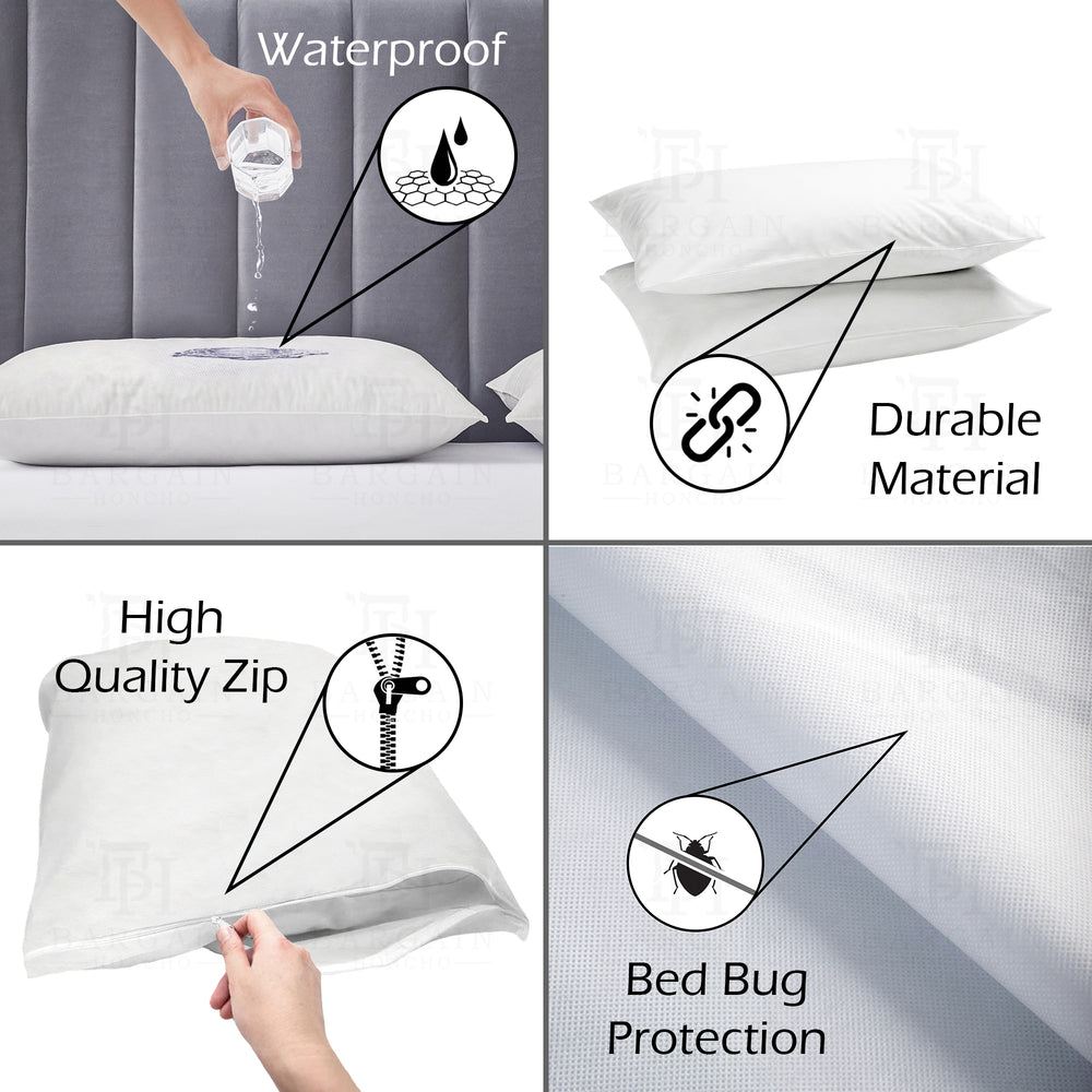 Zippered Waterproof Bed Bug Dust Mite Pillow Covers Hypoallergenic 2-4 Pack 20x30 Image 2