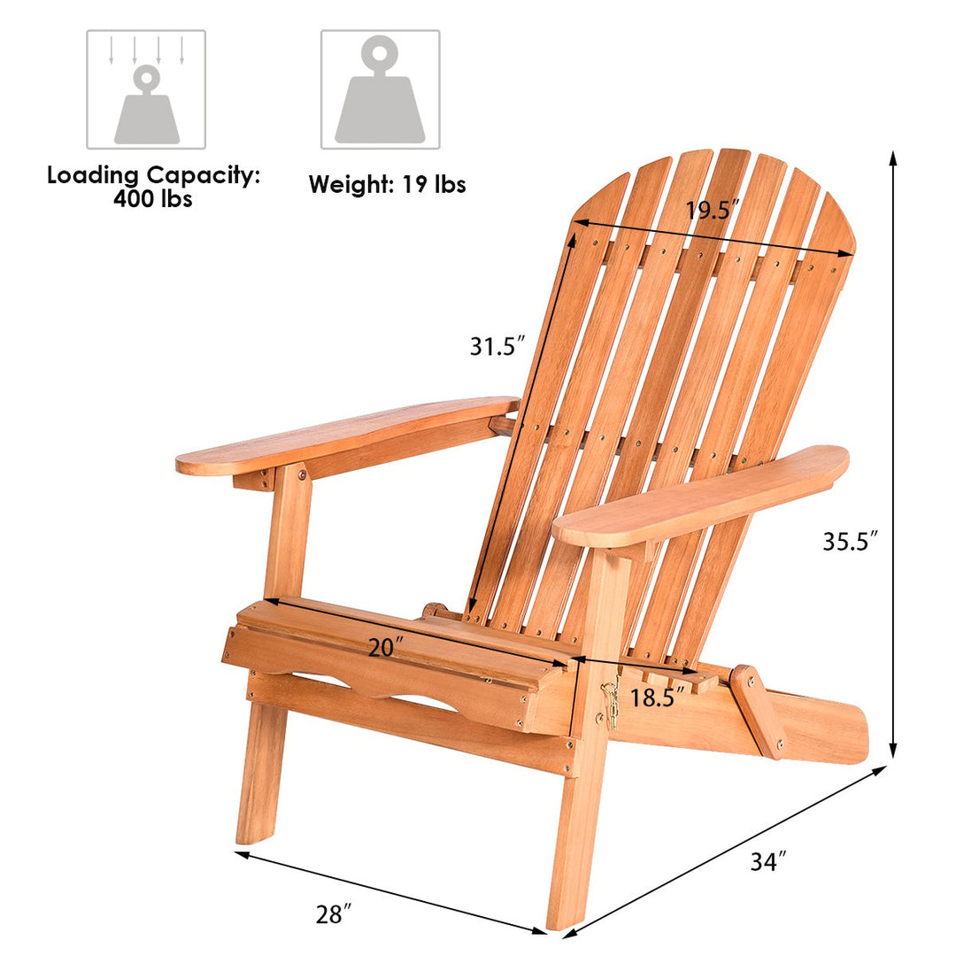 2 PCS Eucalyptus Adirondack Chair Foldable Outdoor Wood Lounger Chair Natural Image 2