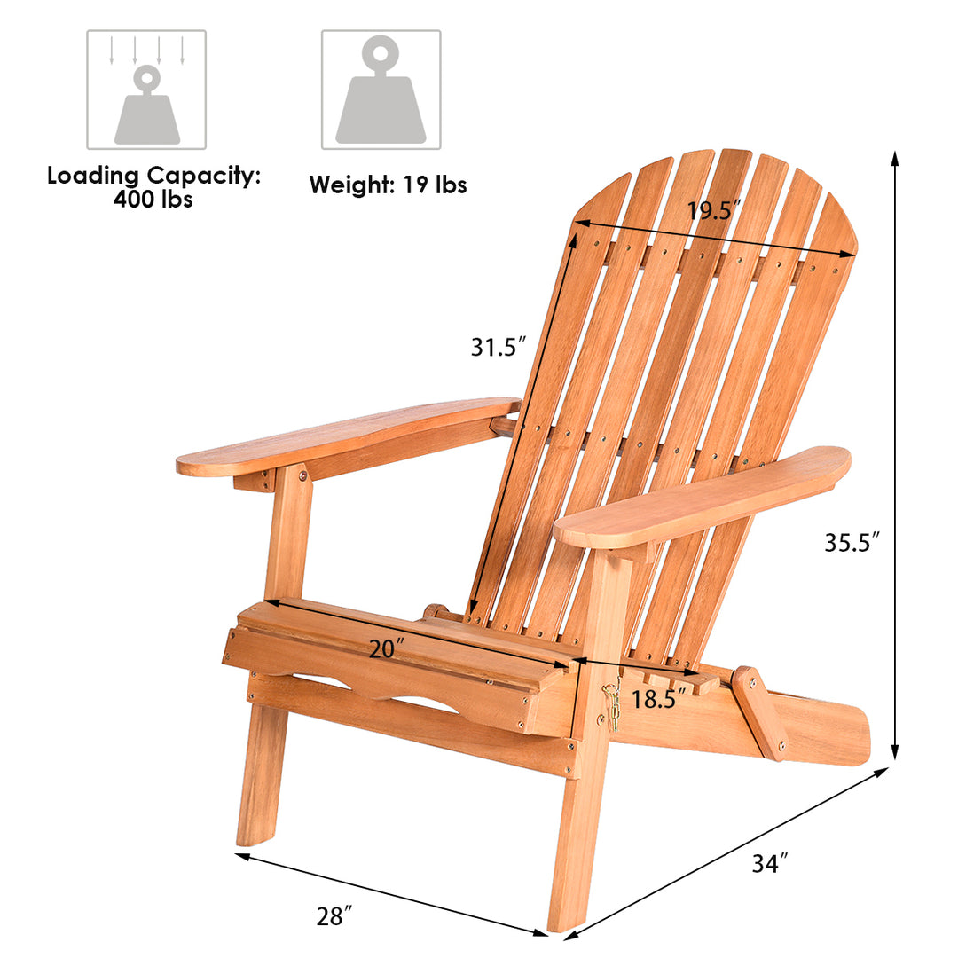 Eucalyptus Adirondack Chair Foldable Outdoor Wood Lounger Chair Natural Image 3