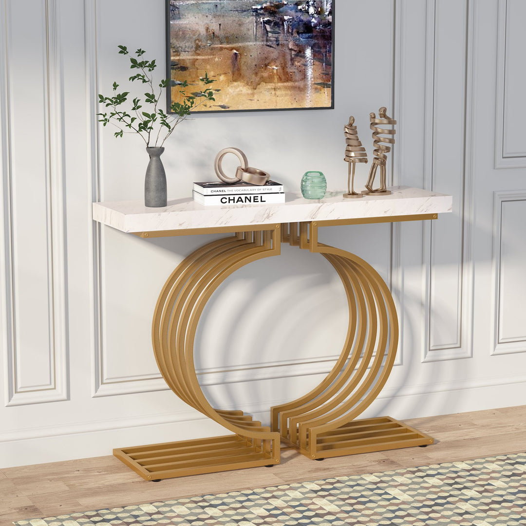 Tribesigns Modern Console Table with Gold Base, 40 inch Geometric Entryway Sofa Table Narrow Long, Contemporary Accent Image 2