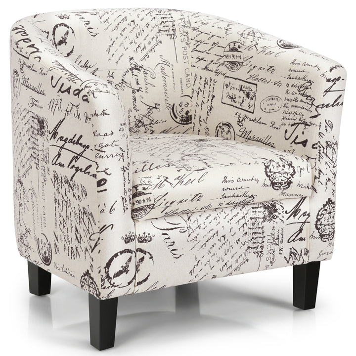 Barrel Modern Accent Tub Upholstered Chair French Print w/ Ottoman Image 8