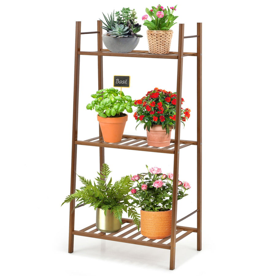 Bamboo Plant Stand 3 Tiers Plant Rack Vertical Tiered Plant Ladder Shelf Image 1