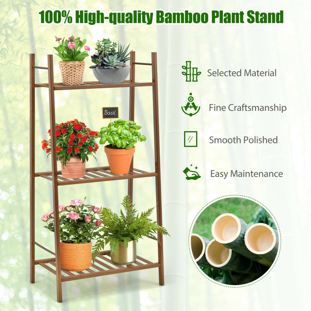 Bamboo Plant Stand 3 Tiers Plant Rack Vertical Tiered Plant Ladder Shelf Image 2