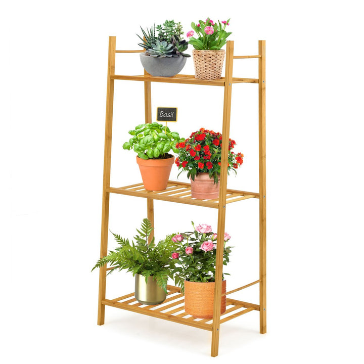 Bamboo Plant Stand 3 Tiers Plant Rack Vertical Tiered Plant Ladder Shelf Image 1