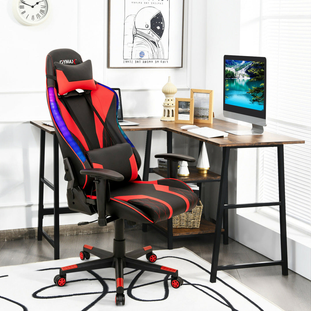 Gaming Chair Adjustable Swivel Computer Chair w/ Dynamic LED Lights Image 4