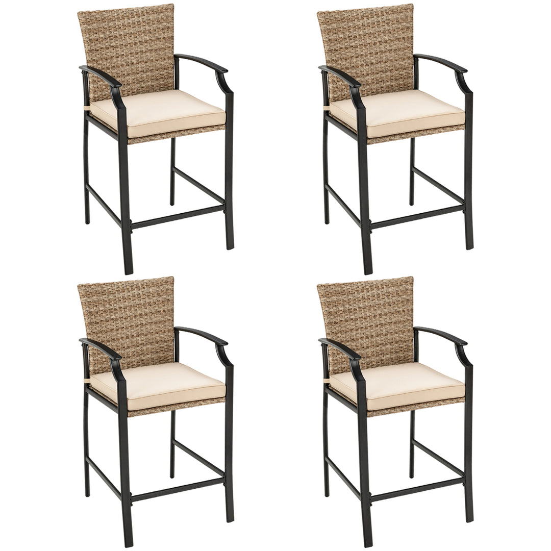 5PCS Patio Bar Stool and Table Set Outdoor Bistro Furniture Set w/ Cushions Image 6