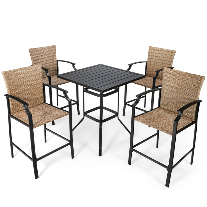 5PCS Patio Bar Stool and Table Set Outdoor Bistro Furniture Set w/ Cushions Image 10