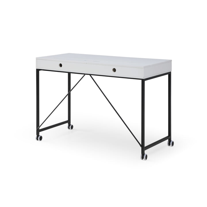 Jaina Desk-2 Storage Drawers-Table Top Storage-Casters with Break Image 6