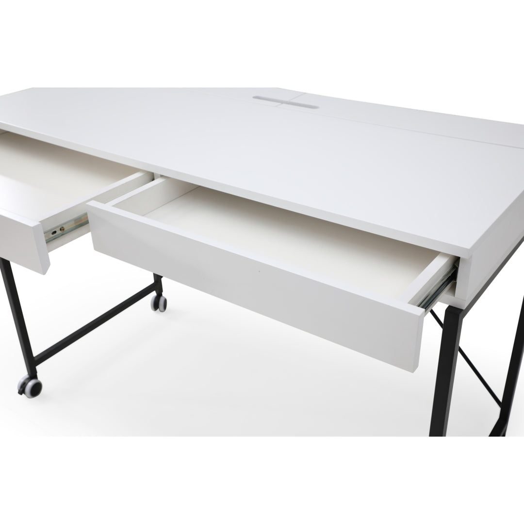 Jaina Desk-2 Storage Drawers-Table Top Storage-Casters with Break Image 7