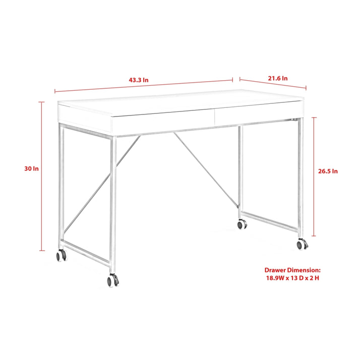 Jaina Desk-2 Storage Drawers-Table Top Storage-Casters with Break Image 9