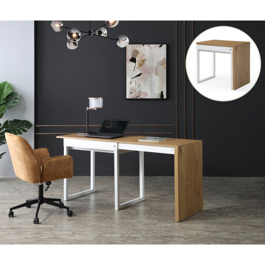 Ashly Desk-Extendable, Space Saving Design-2 Top Open Storage Compartments-A Lock with a Key Image 1
