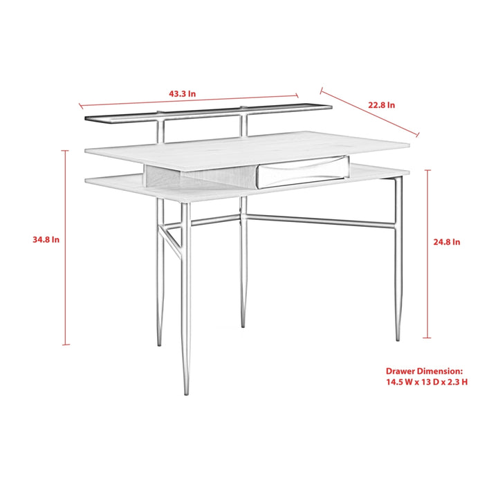 Colleen Desk-1 Storage Drawer-Side and Top Storage Shelves-Tapered Steel Tube Legs Image 9