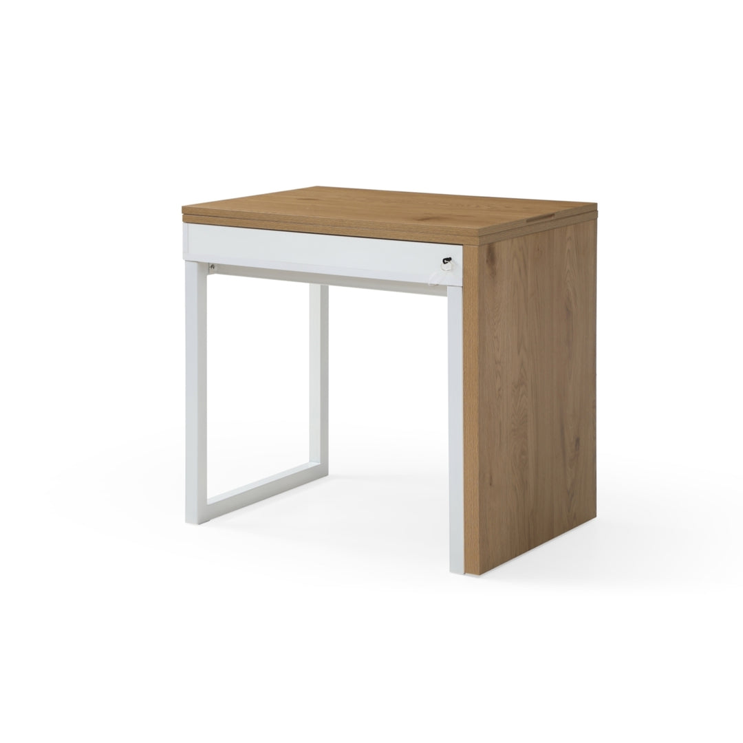 Ashly Desk-Extendable, Space Saving Design-2 Top Open Storage Compartments-A Lock with a Key Image 4