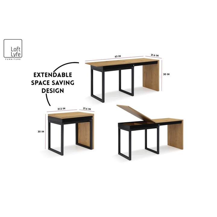 Ashly Desk-Extendable, Space Saving Design-2 Top Open Storage Compartments-A Lock with a Key Image 6