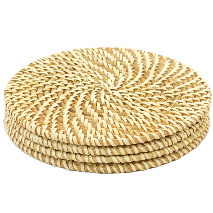 Set of 4 Round Natural Woven Rattan Placemats for Kitchen Dining Decor Image 5