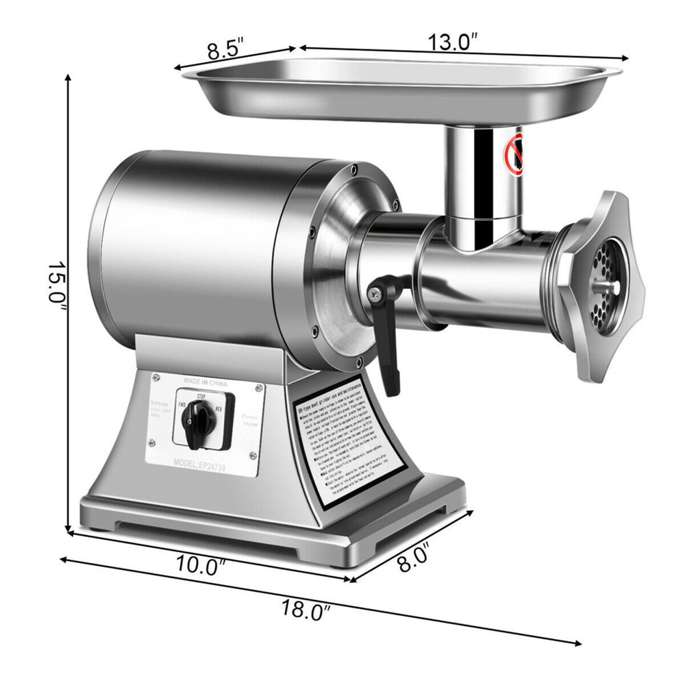 Commercial Grade Meat Grinder Stainless Steel Heavy Duty 1.5HP 1100W 550LB/h Image 2