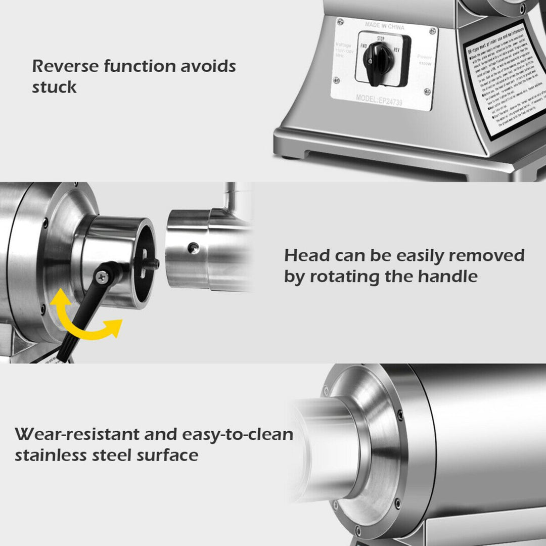 Commercial Grade Meat Grinder Stainless Steel Heavy Duty 1.5HP 1100W 550LB/h Image 8