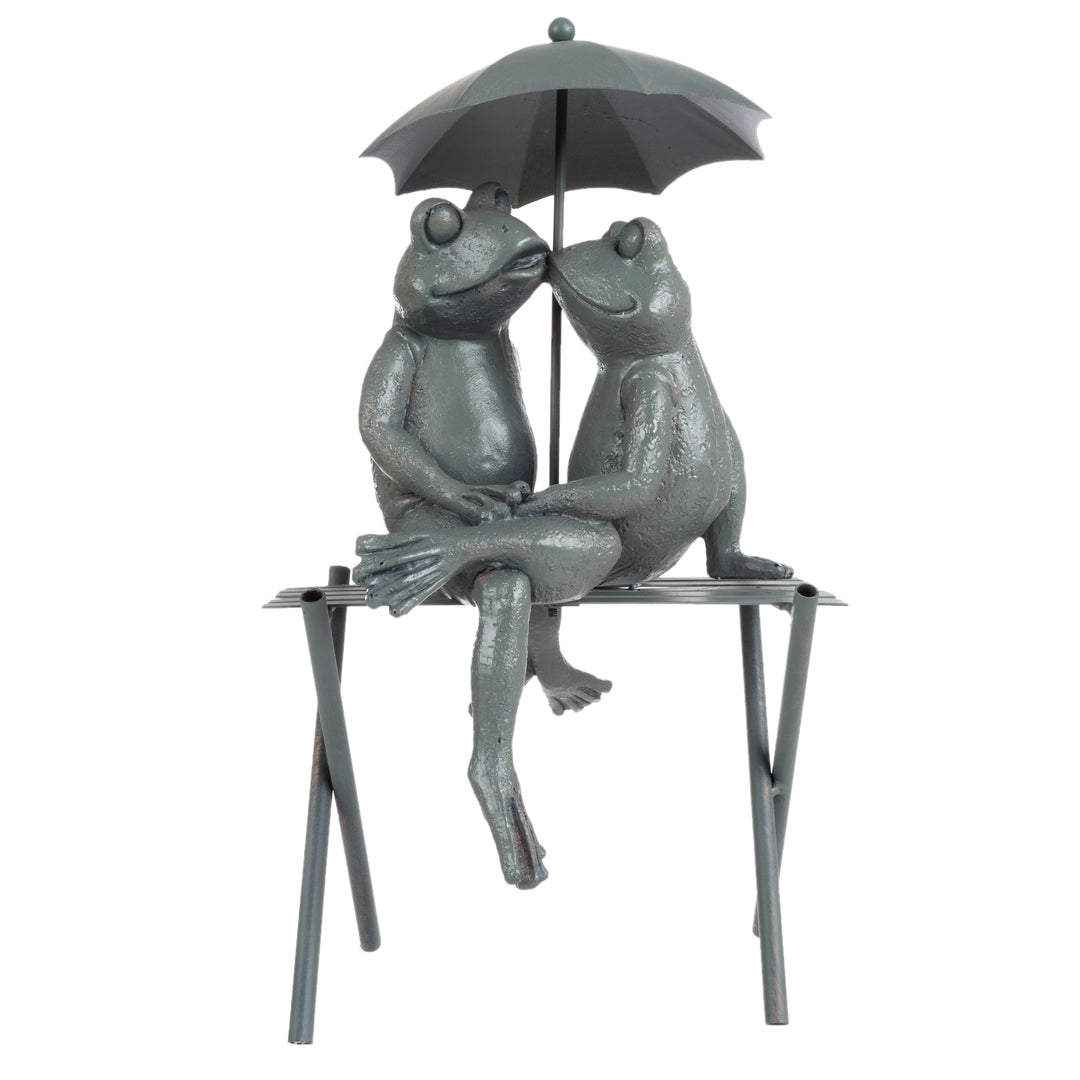 Garden Decor Statue Frog Couple on Bench Romantic Kissing Frogs Flower Bed Image 3
