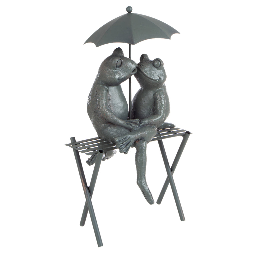 Garden Decor Statue Frog Couple on Bench Romantic Kissing Frogs Flower Bed Image 7