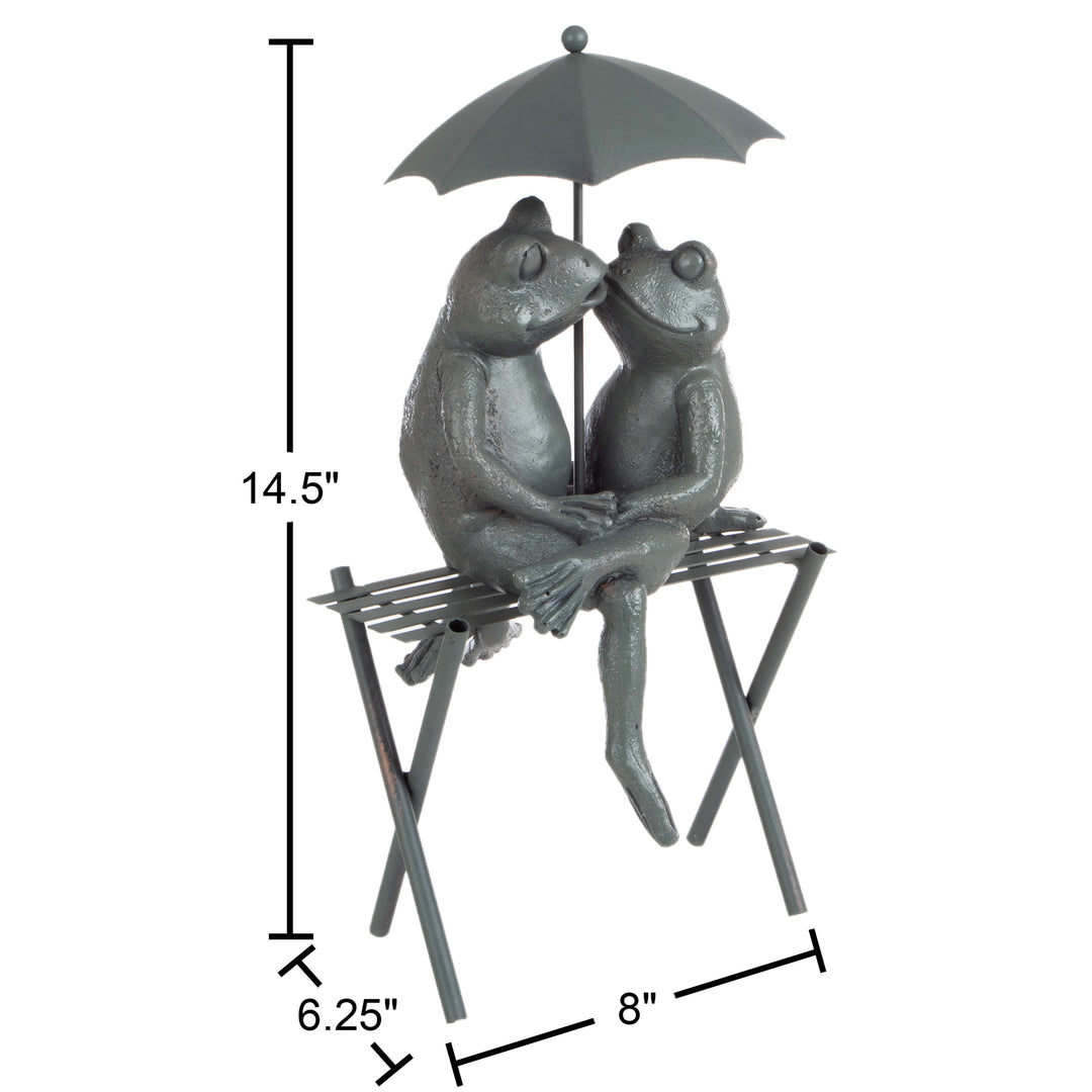 Garden Decor Statue Frog Couple on Bench Romantic Kissing Frogs Flower Bed Image 8
