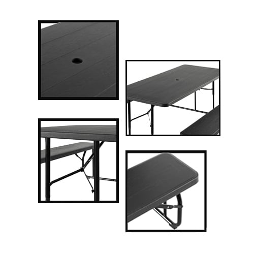 Outdoor Foldable Picnic Table Set Metal Frame 6 Ft Woodgrain Black 6 Person Image 4